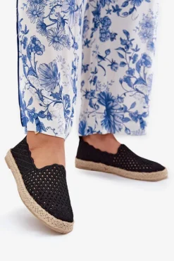 Outlet Espadryle Damskie Z Plecionką Vinceza 13625 Czarne Damskie Espadryle Na Platformie