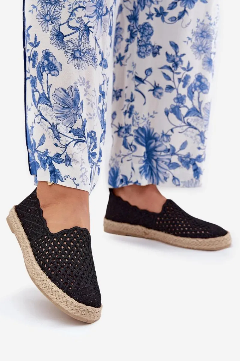 Outlet Espadryle Damskie Z Plecionką Vinceza 13625 Czarne Damskie Espadryle Na Platformie