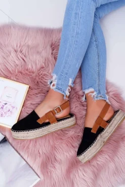 Czarne Espadryle>Boto Espadryle Damskie Zamszowe Na Platformie Czarne Parteno