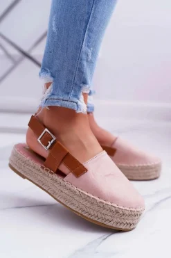 Outlet Boto Espadryle Damskie Zamszowe Na Platformie Różowe Parteno