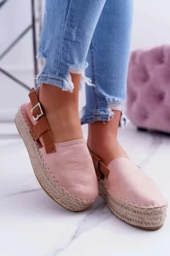 Outlet Boto Espadryle Damskie Zamszowe Na Platformie Różowe Parteno
