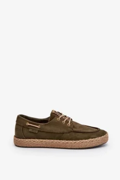Sale Espadryle Męskie Sznurowane Big Star NN174055 Khaki Męskie Mokasyny Sznurowane|Półbuty Casual