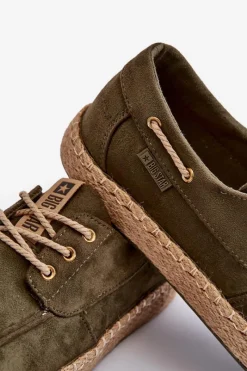 Sale Espadryle Męskie Sznurowane Big Star NN174055 Khaki Męskie Mokasyny Sznurowane|Półbuty Casual