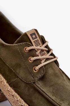 Sale Espadryle Męskie Sznurowane Big Star NN174055 Khaki Męskie Mokasyny Sznurowane|Półbuty Casual