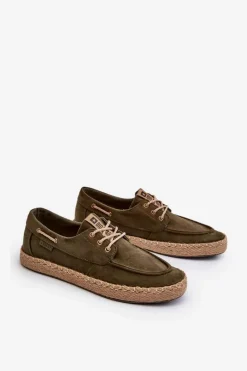 Sale Espadryle Męskie Sznurowane Big Star NN174055 Khaki Męskie Mokasyny Sznurowane|Półbuty Casual