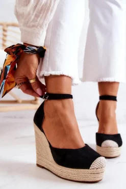 Sandały Na Koturnie|Czarne Espadryle><noscript><img width=