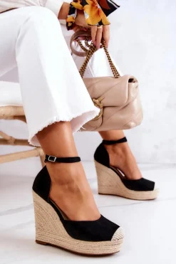 Sandały Na Koturnie|Czarne Espadryle><noscript><img width=