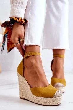 Hot Espadryle Na Koturnie Żółte Nemeira Damskie Sandały Na Koturnie|Czarne Espadryle