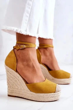 Hot Espadryle Na Koturnie Żółte Nemeira Damskie Sandały Na Koturnie|Czarne Espadryle