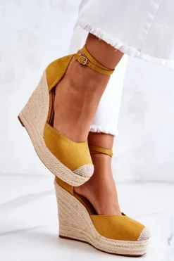 Hot Espadryle Na Koturnie Żółte Nemeira Damskie Sandały Na Koturnie|Czarne Espadryle