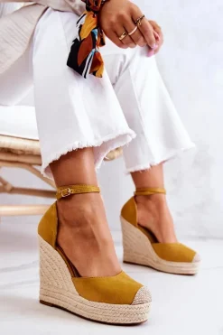 Hot Espadryle Na Koturnie Żółte Nemeira Damskie Sandały Na Koturnie|Czarne Espadryle