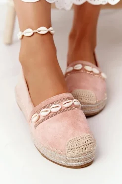 New Boto Espadryle Na Platformie Z Muszelkami Różowe Seashell