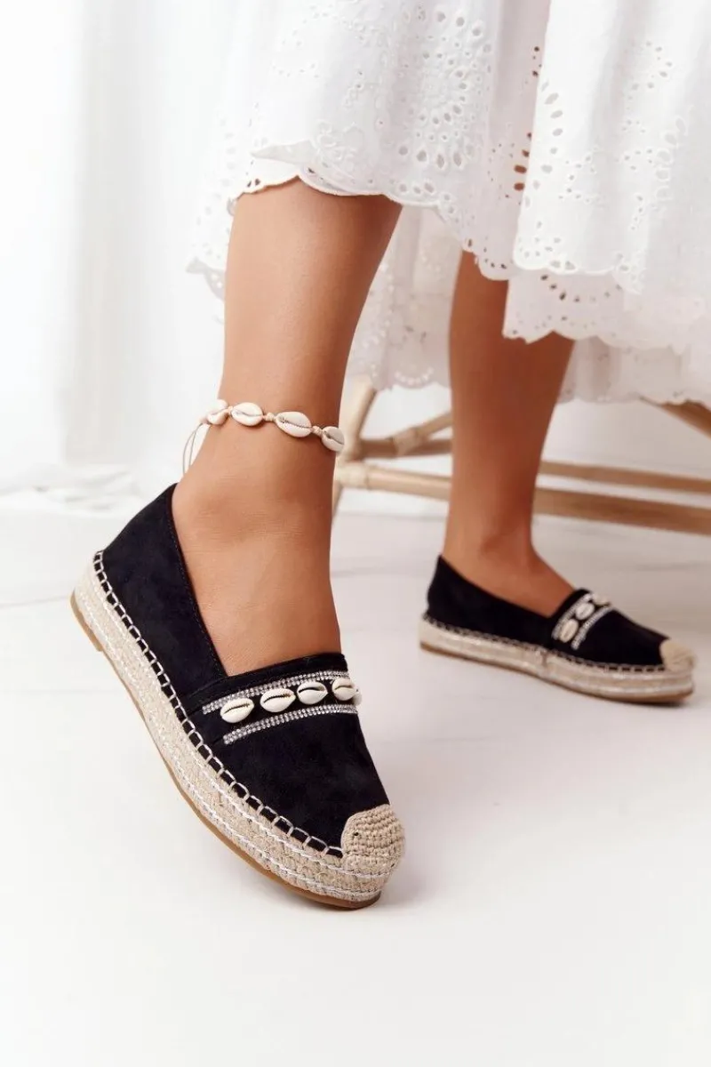 Czarne Espadryle>Boto Espadryle Na Platformie Z Muszelkami Czarne Seashell