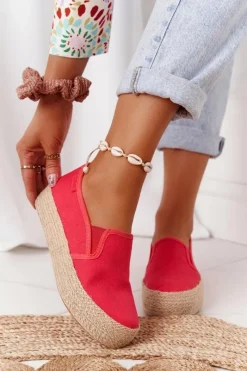 Trampki Damskie Slip-On|Trampki Damskie Big Star>Big Star Shoes Espadryle Na Plecionej Platformie Big Star FF274149 Czerwone