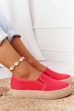 Trampki Damskie Slip-On|Trampki Damskie Big Star>Big Star Shoes Espadryle Na Plecionej Platformie Big Star FF274149 Czerwone