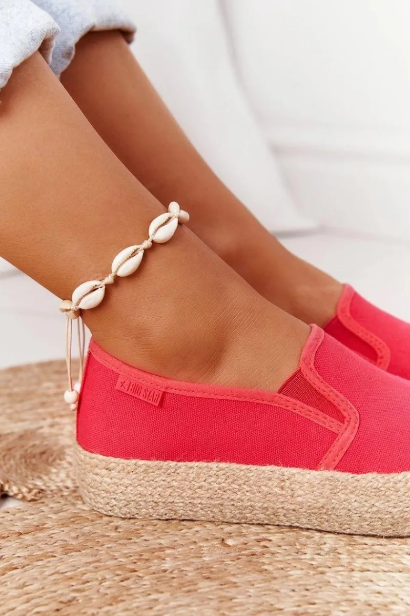 Trampki Damskie Slip-On|Trampki Damskie Big Star>Big Star Shoes Espadryle Na Plecionej Platformie Big Star FF274149 Czerwone