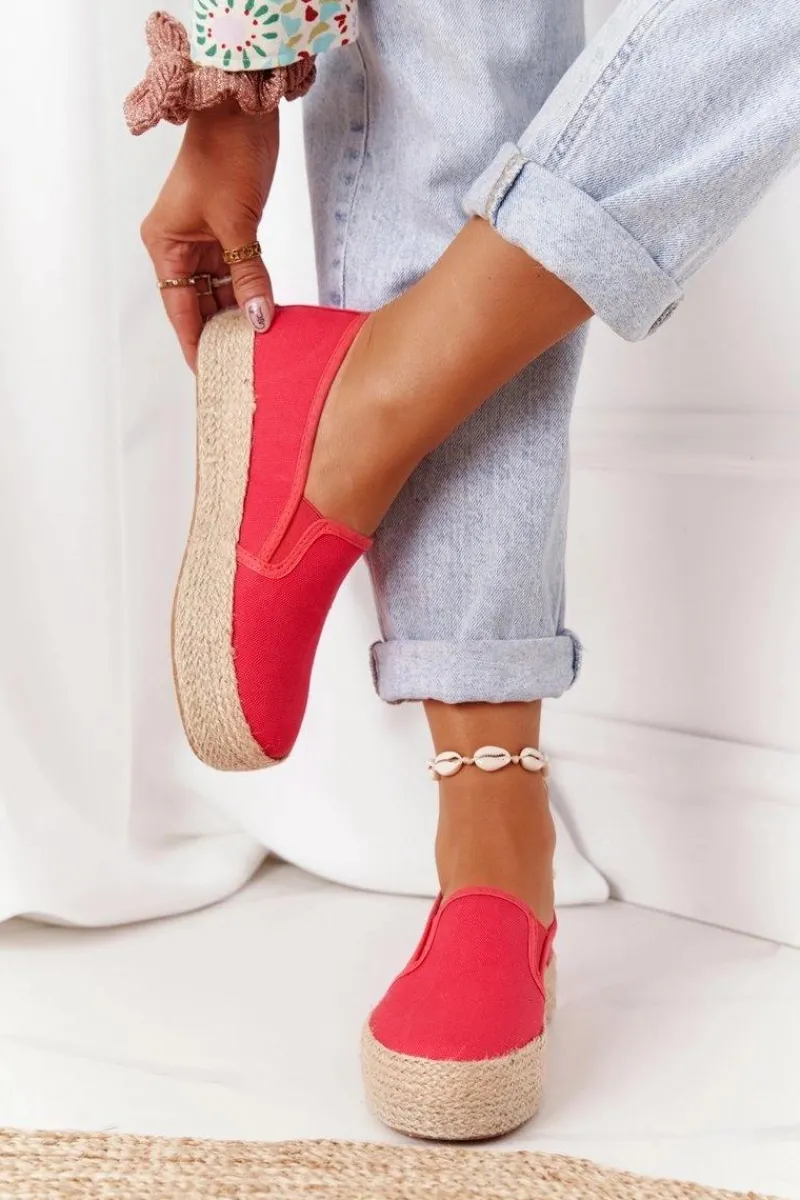 Trampki Damskie Slip-On|Trampki Damskie Big Star>Big Star Shoes Espadryle Na Plecionej Platformie Big Star FF274149 Czerwone