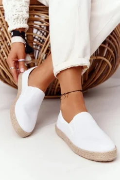 Best Espadryle Na Plecionej Podeszwie Big Star DD274015 Białe Damskie Trampki Damskie Slip-On|Trampki Damskie Big Star