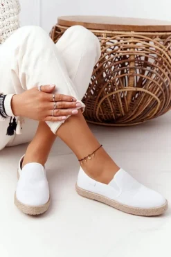 Best Espadryle Na Plecionej Podeszwie Big Star DD274015 Białe Damskie Trampki Damskie Slip-On|Trampki Damskie Big Star