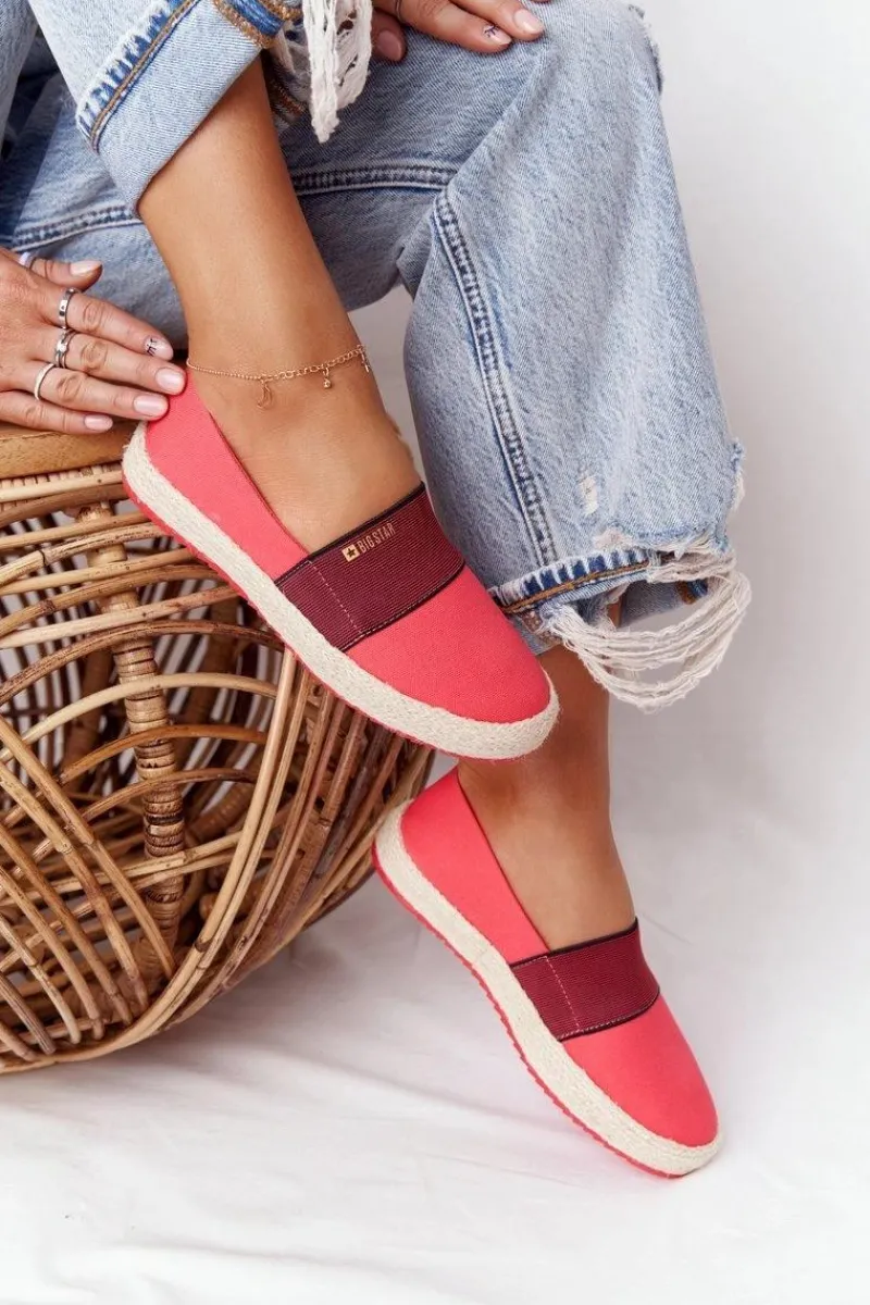 Sale Espadryle Na Plecionej Podeszwie Big Star HH274478 Czerwone Damskie Trampki Damskie Slip-On