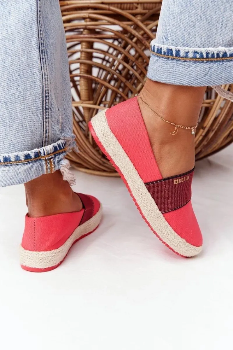 Sale Espadryle Na Plecionej Podeszwie Big Star HH274478 Czerwone Damskie Trampki Damskie Slip-On