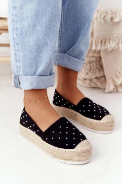 Sale Damskie buty S.Barski Espadryle Na Słomkowej Platformie S.Barski Czarne