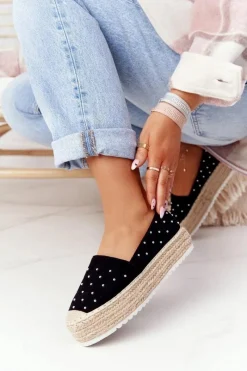 Sale Damskie buty S.Barski Espadryle Na Słomkowej Platformie S.Barski Czarne