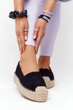 Sale Espadryle Na Słomkowej Platformie Czarne Highway Damskie Czarne Espadryle