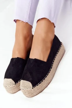 Sale Espadryle Na Słomkowej Platformie Czarne Highway Damskie Czarne Espadryle
