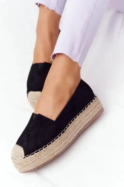 Sale Espadryle Na Słomkowej Platformie Czarne Highway Damskie Czarne Espadryle