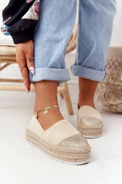 Best Espadryle Na Słomkowej Platformie S.Barski Beżowe Damskie Czarne Espadryle