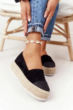 Czarne Espadryle>Damskie buty S.Barski Espadryle Na Słomkowej Platformie S.Barski Czarne