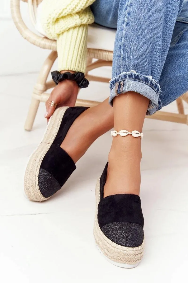 Czarne Espadryle>Damskie buty S.Barski Espadryle Na Słomkowej Platformie S.Barski Czarne