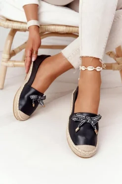 Czarne Espadryle>Damskie buty S.Barski Espadryle Na Słomkowej Podeszwie S.Barski Czarne