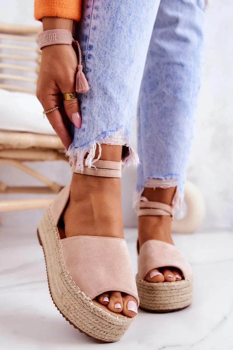 New Espadryle Sandałki Na Platformie Nude Dolores Damskie Sandały Na Koturnie