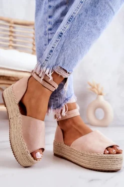 New Espadryle Sandałki Na Platformie Nude Dolores Damskie Sandały Na Koturnie