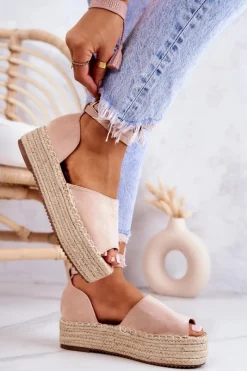 New Espadryle Sandałki Na Platformie Nude Dolores Damskie Sandały Na Koturnie