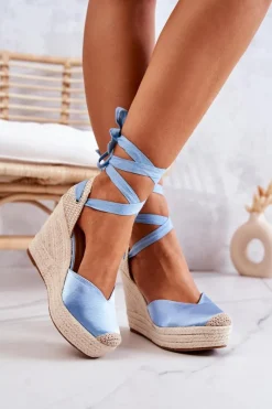 Best Boto Espadryle Sandały Na Koturnie Niebieskie Terrific