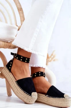 Sandały Na Koturnie|Czarne Espadryle>Boto Espadryle Sandały Z Dżetami Czarne Lillian