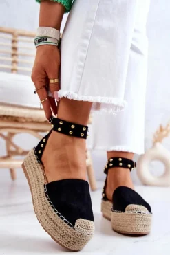 Sandały Na Koturnie|Czarne Espadryle></noscript>Boto Espadryle Sandały Z Dżetami Czarne Lillian