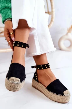 Sandały Na Koturnie|Czarne Espadryle></noscript>Boto Espadryle Sandały Z Dżetami Czarne Lillian