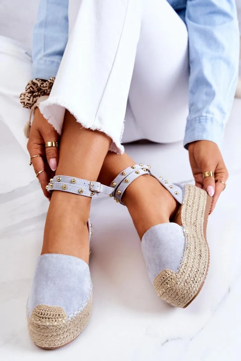 Discount Espadryle Sandały Z Dżetami Niebieskie Lillian Damskie Sandały Na Koturnie|Czarne Espadryle