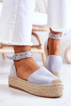 Discount Espadryle Sandały Z Dżetami Niebieskie Lillian Damskie Sandały Na Koturnie|Czarne Espadryle