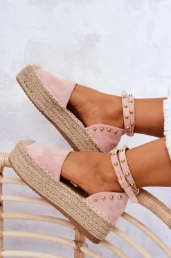 Outlet Espadryle Sandały Z Dżetami Różowe Lillian Damskie Sandały Na Koturnie|Czarne Espadryle