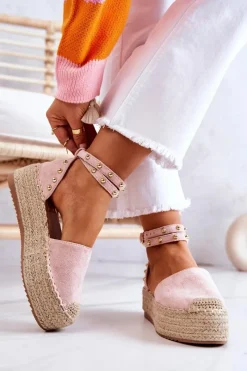 Outlet Espadryle Sandały Z Dżetami Różowe Lillian Damskie Sandały Na Koturnie|Czarne Espadryle