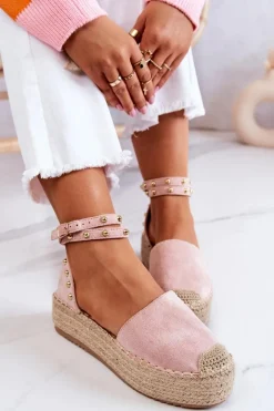 Outlet Espadryle Sandały Z Dżetami Różowe Lillian Damskie Sandały Na Koturnie|Czarne Espadryle