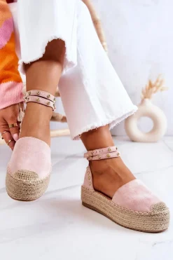 Outlet Espadryle Sandały Z Dżetami Różowe Lillian Damskie Sandały Na Koturnie|Czarne Espadryle