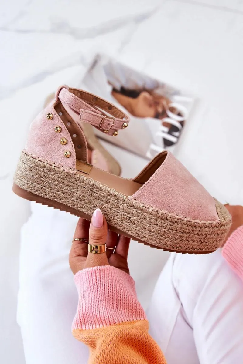 Outlet Espadryle Sandały Z Dżetami Różowe Lillian Damskie Sandały Na Koturnie|Czarne Espadryle