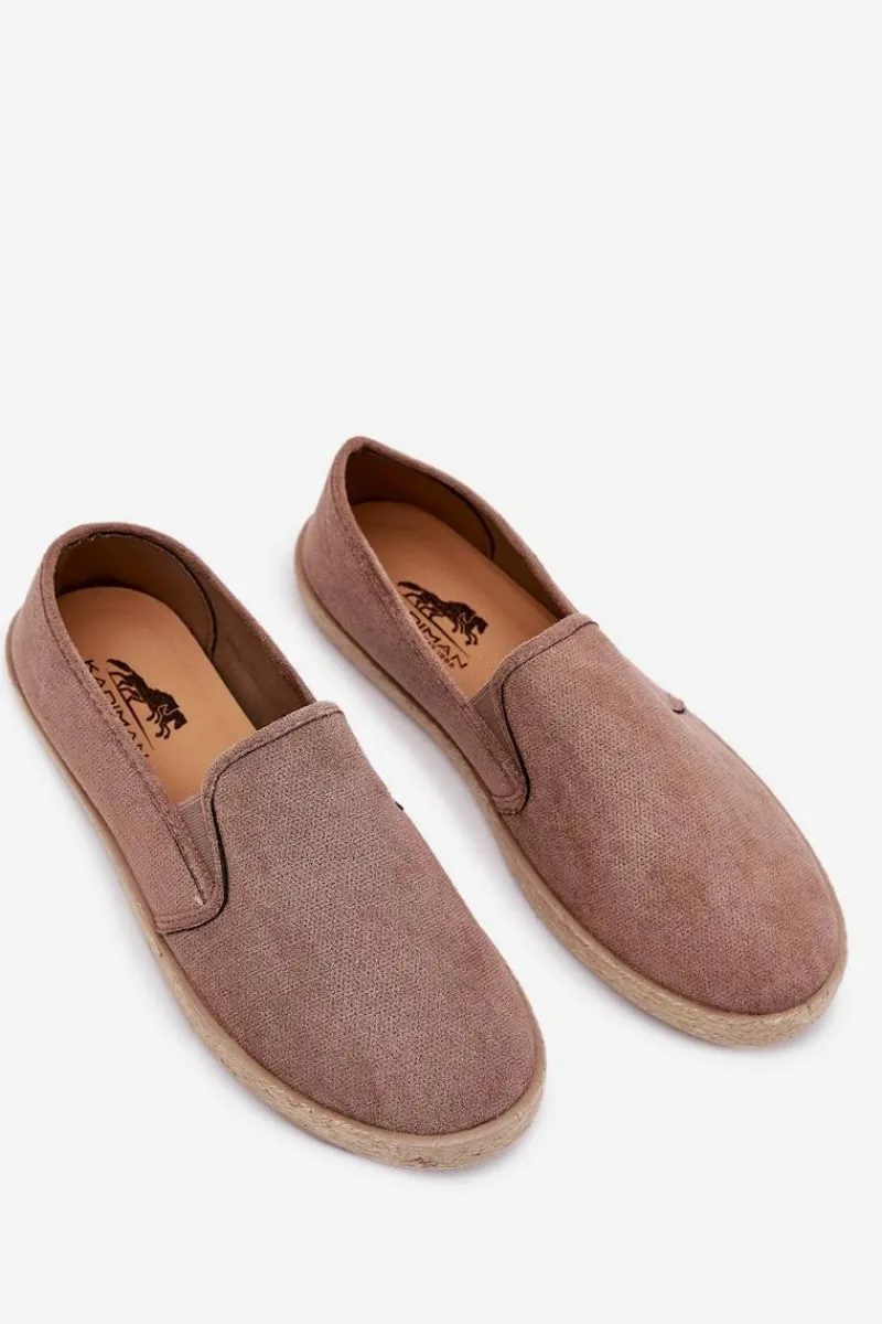 Boto Espadryle Tenisówki Męskie Z Eko Zamszu Ciemnobeżowe Lunaria