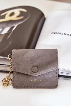 Best Etui Na Karty Ze Złotym Brelokiem Eko Skóra Szare Iritinme Portfele